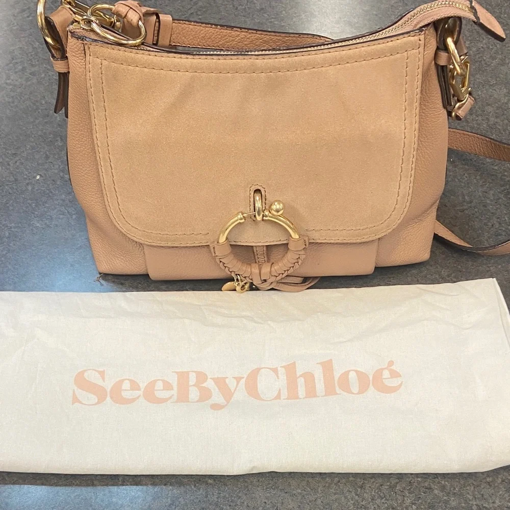 See By Chloé Tan Suede & Leather Shoulder Bag with Braided Ring - Picture 8 of 9